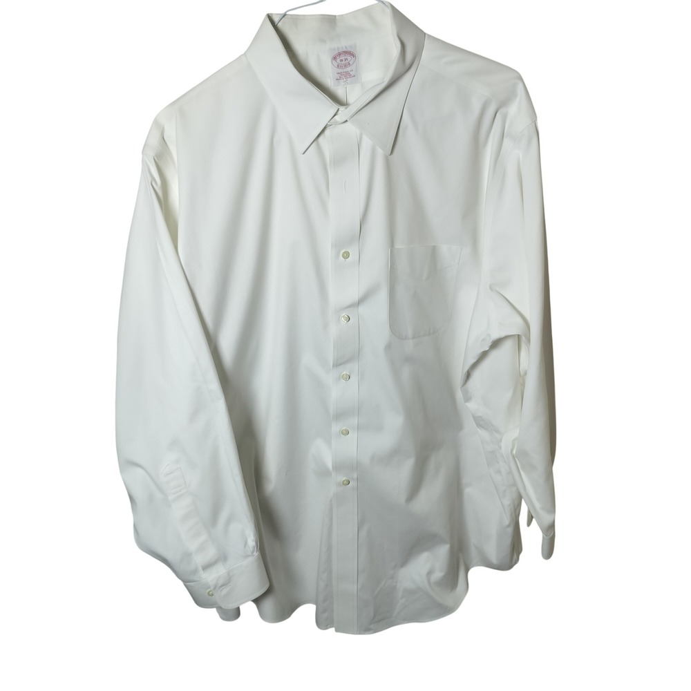 Brooks Brothers Mens 18-35 Traditional Fit Non-Iron White Dress Shirt Cotton